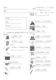 English Worksheet: pre school test