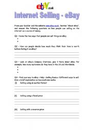 English Worksheet: Internet Selling on Ebay - A Source of Income - Financial Services Unit