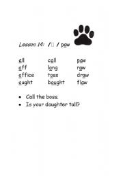 English Worksheet: Phonetic-vowel sound as in (all)