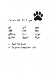 English worksheet: Phonetic-vowel sound as in (all)