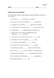 English worksheet: Present and Past Participles