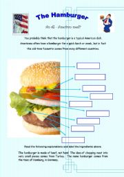 English Worksheet: The Hamburger - An all-American meal? - 3 pages