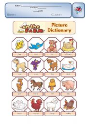 English Worksheet: Farm Animals Pictionary