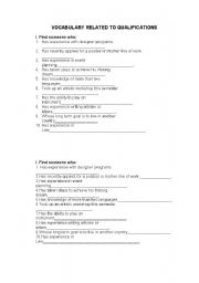 English Worksheet: Find someone who has the following qualifications