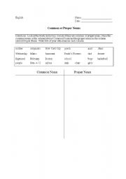 English Worksheet: Common or Proper Nouns