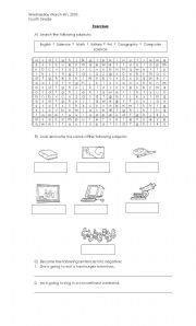 English Worksheet: Word search of subjects