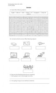 English worksheet: Word search of subjects