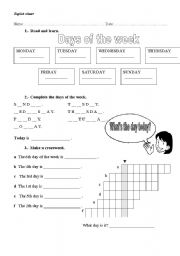 English Worksheet: days of the week