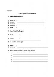 English worksheet: Conjunctions test