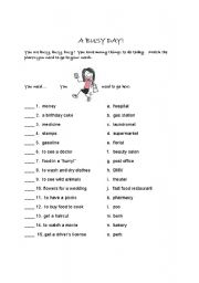 English worksheet: A Buzy Day.  Places to go...