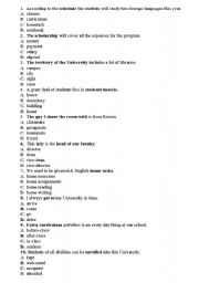 English Worksheet: University Vocabulary