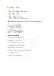 English Worksheet: A/AN ARTICLES