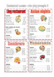 English Worksheet: RESTAURANT MENU, cards 6