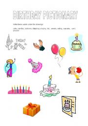 English Worksheet: Birthday pictionary