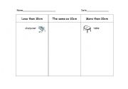 English worksheet: Measurement more or less than 10cm