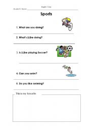 English worksheet: Sports - Simple question & Aswer with Drawing Space