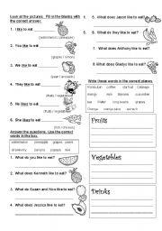 English Worksheet: food, like and dislike