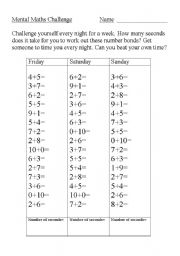 English Worksheet: Mental Maths Challenge