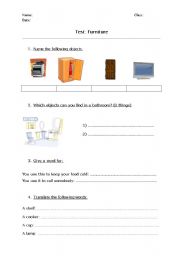 English Worksheet: Furniture Test/Exercise