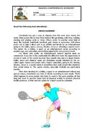 English Worksheet: READING COMPREHENSION - 