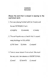 English worksheet: Vocabulary Worksheet 