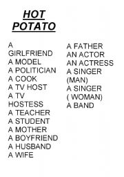 English worksheet: hot potato