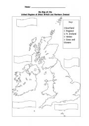 English Worksheet: Map of U.K.