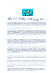 ARE WE REALLY DIFFERENT?READING,LISTENING AND VOCABULARY ACTIVITY FOR ADVANCE STUDENTS :)