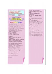 English worksheet: Song Truly Madly Deeply