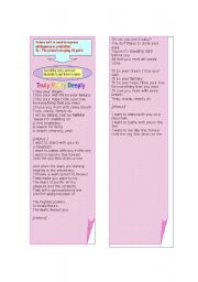 English Worksheet: Song Truly Madly Deeply