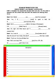 English worksheet: simple present present continuous