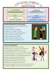 English Worksheet: Reported Speech, questions