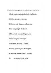 English Worksheet: Simple present and present progressive