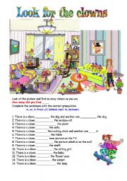 English Worksheet: Where are the clowns ? 