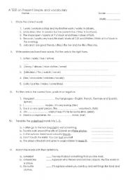 English Worksheet: a test on Present Simple
