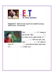 English worksheet: E.T Movie Segment 1 - Simple Present 