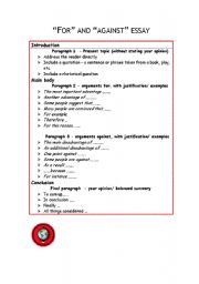 English Worksheet: structure of for and against  essay