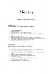 English worksheet: Monkey Chapter one and two