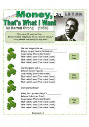English Worksheet: Song:  Money, Thats What I Want by Barrett Strong