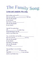English worksheet: The Family Song