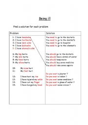 English worksheet: Health - A solution for each problem