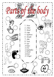 English Worksheet: Parts of the body - matching exercise 