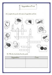 English Worksheet: Vegetables and Fruit
