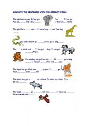 English Worksheet: Animals descriptions