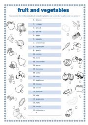 English Worksheet: fruit and vegetables