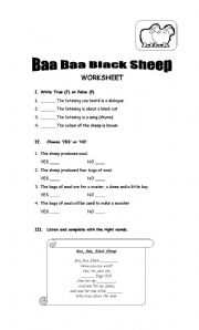 English worksheet: Baa Baa Blacksheep