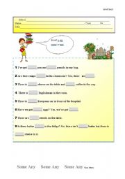 English Worksheet: a, an, some and any