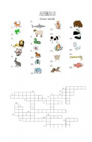 English worksheet: ANIMALS CROSSWORD