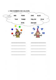 English worksheet: colour and numbers