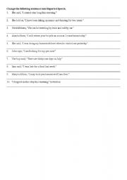 English worksheet: reported speech